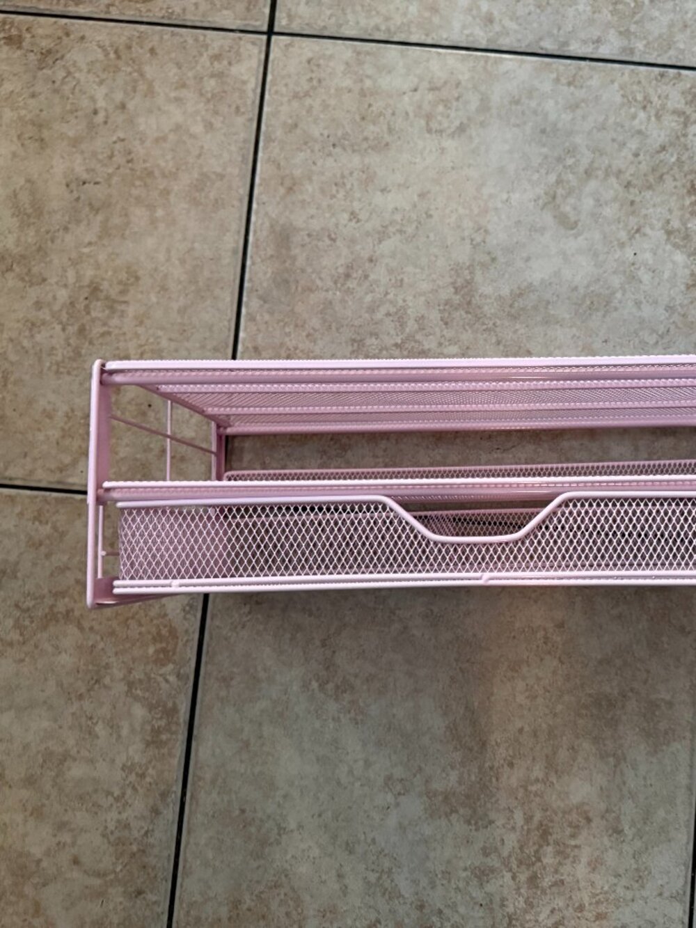 Pink Desk Drawer Organizer Tray, Metal Mesh Desktop Storage Tray Office